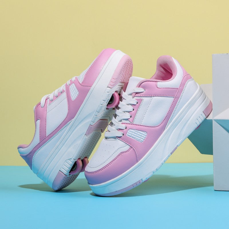 4 Wheel Skate Roller Shoes For Boys Girls Pulleys Sneakers Casual Outdoor Sports Slide Shrink School Students Walking Shoes