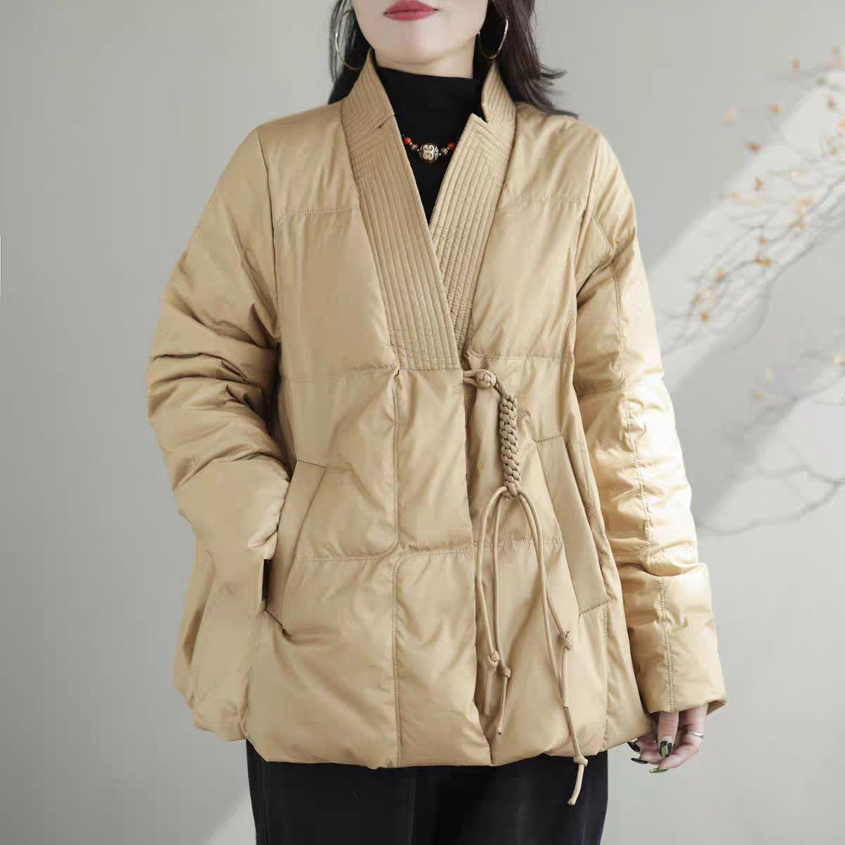 Vefadisa 2024 Autumn Winter New Red Women Parkas Coat V-neck Long Sleeve Short Parkas Casual Warm All-match Parkas Coat ZXY1194A