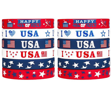 12Pcs Independence Day Theme Bracelet I Love USA Silicone Wristbands for 4th of July American National Day Birthday Party Favors