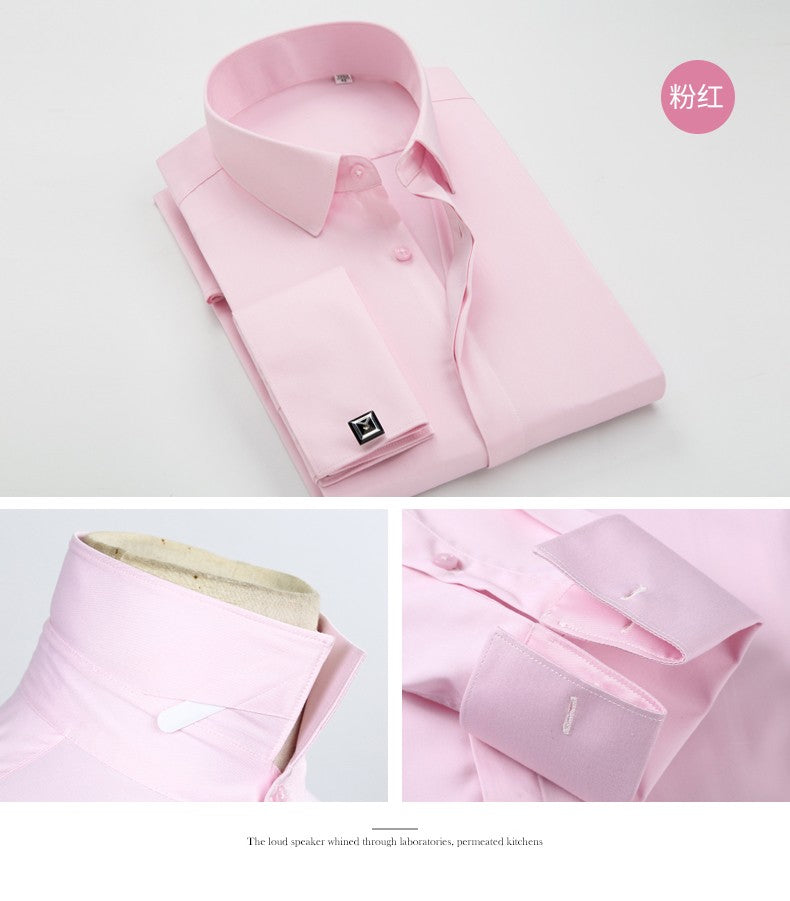 Men's French cufflinks shirt, men's long sleeves, high-end feeling, bamboo fiber silky smooth no iron formal wear wedding spr