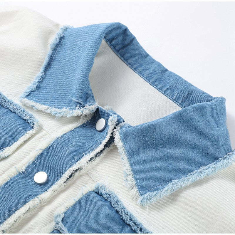Women 's Jackets Laple Denim Patchwork Fringes Big Pockets Single Breasted Long Sleeve Coat Female 2025 Spring New Lady Outwears
