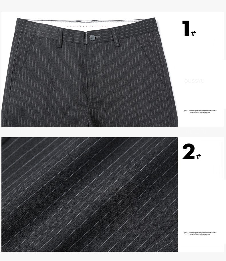 High Quality Plaid Stripe Ankle Length Pants Men Business Long Length Pant Straight Korea Grey Black Suit Formal Trousers Male