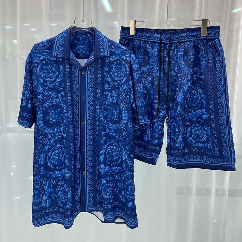 Vintage Men Shirts Sets Summer 3D Print Beach Short Sleeve Shirt Shorts Casual Trip Mens Hawaiian 2 Piece Suit S-2XL Man Blouse