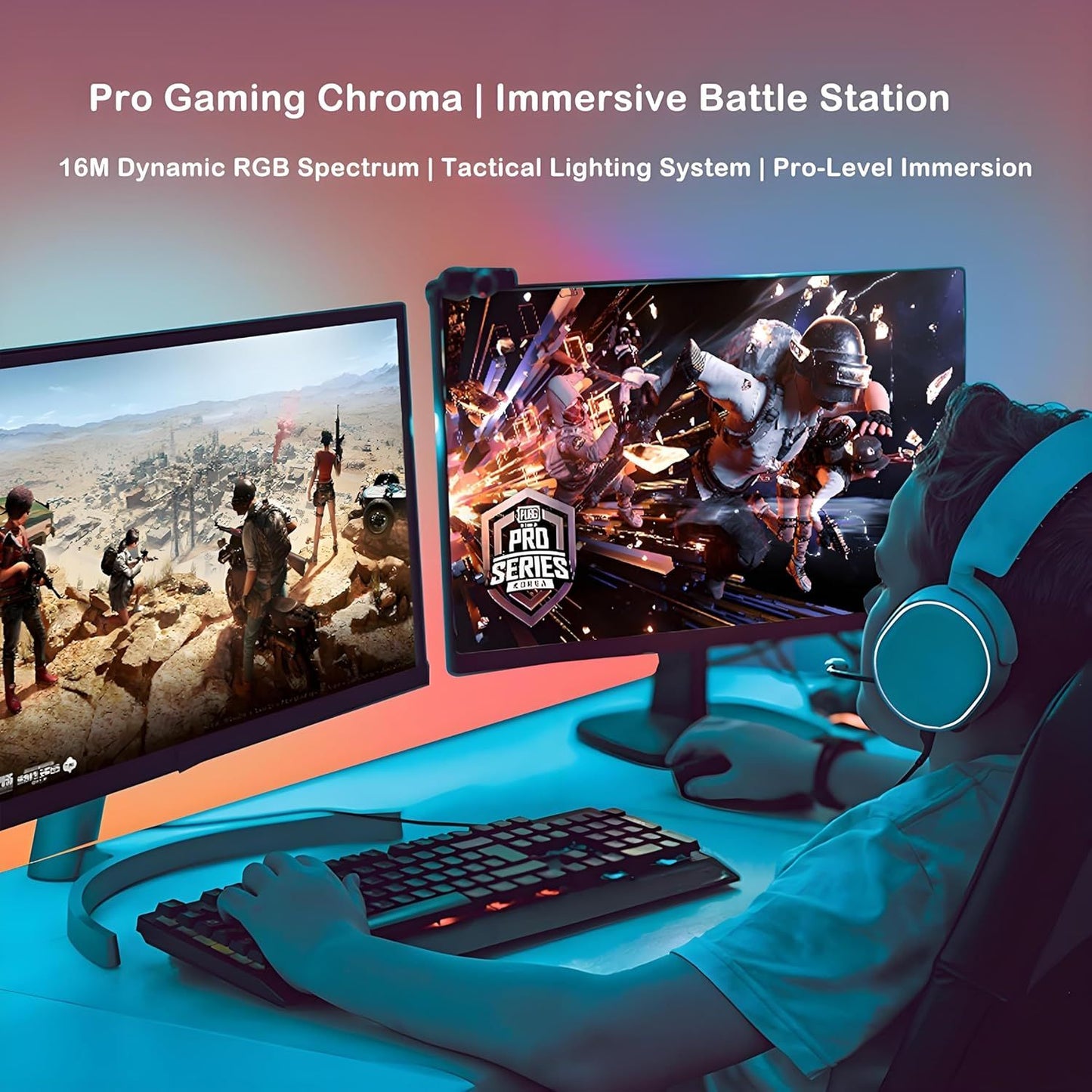 LED RGBIC Backlights PC Gaming Neon Strip Synchronized 24-34inch Monitor USB Powered 5V LED Light Sync Music RGB Ambien Lighting