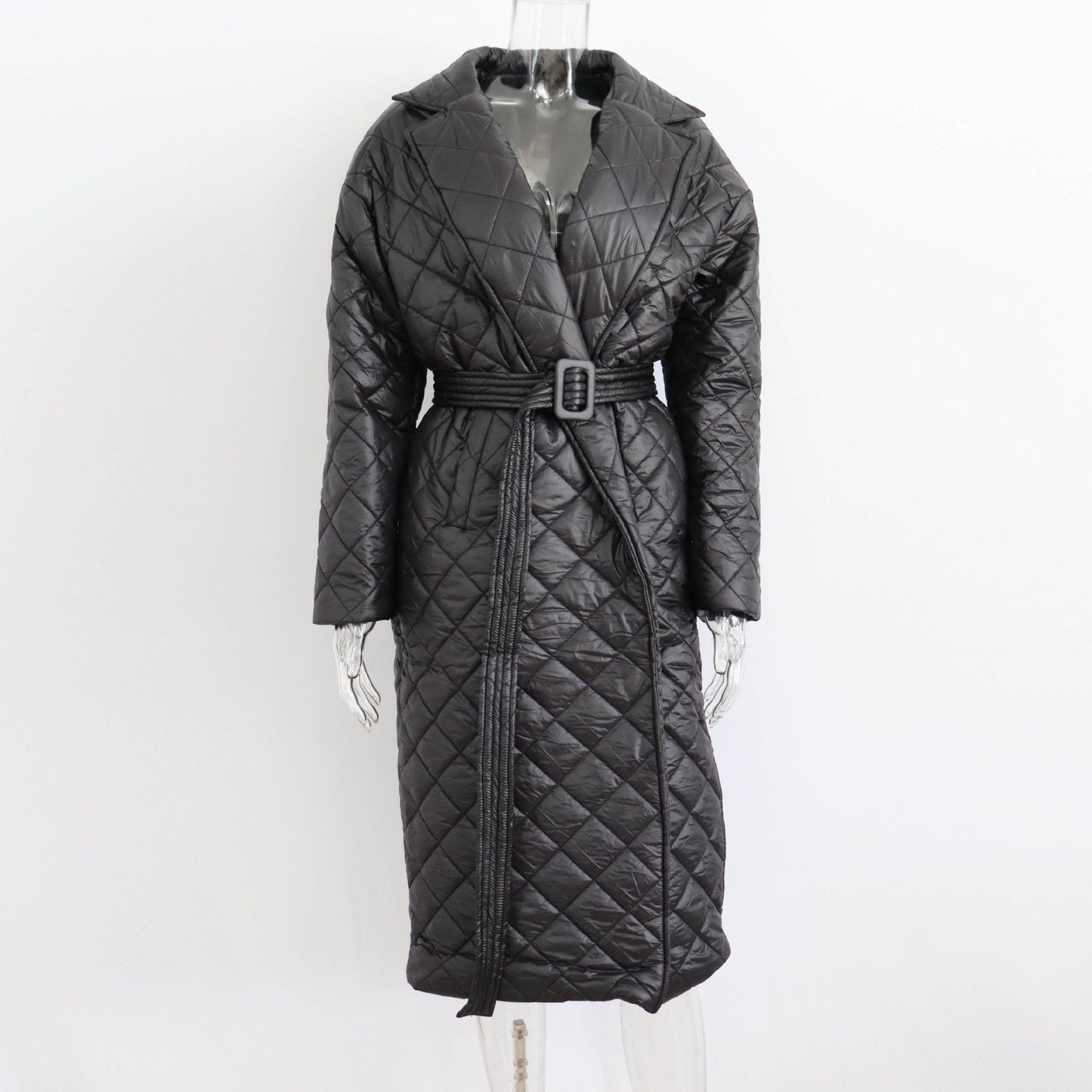 Cryptographic Fall Winter Long Sleeve Parkas Quilted Coats and Jackets for Women Warm Belt Trench Coat Warm Down Jackets Clothes