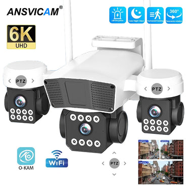 ANSVICAM 12MP 6K UHD WIFI Camera 3-PTZ Outdoor Cam Three Lenses Triple Screens Security Monitor Night Vision Waterproof CCTV