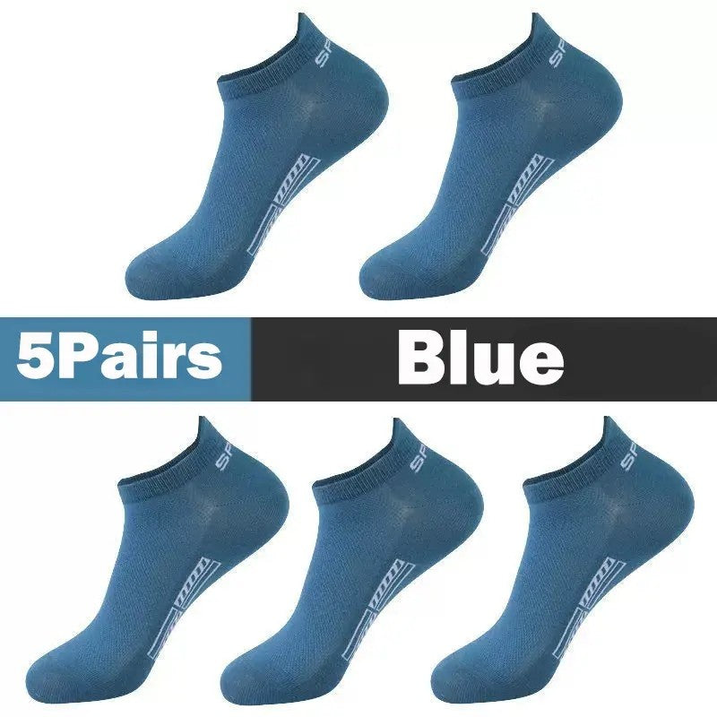 5 Pairs Men's Socks High Quality Women's Low Cut Round Neck Ankle Socks Sports Mesh Breathable Summer Autumn Men's Boat Socks