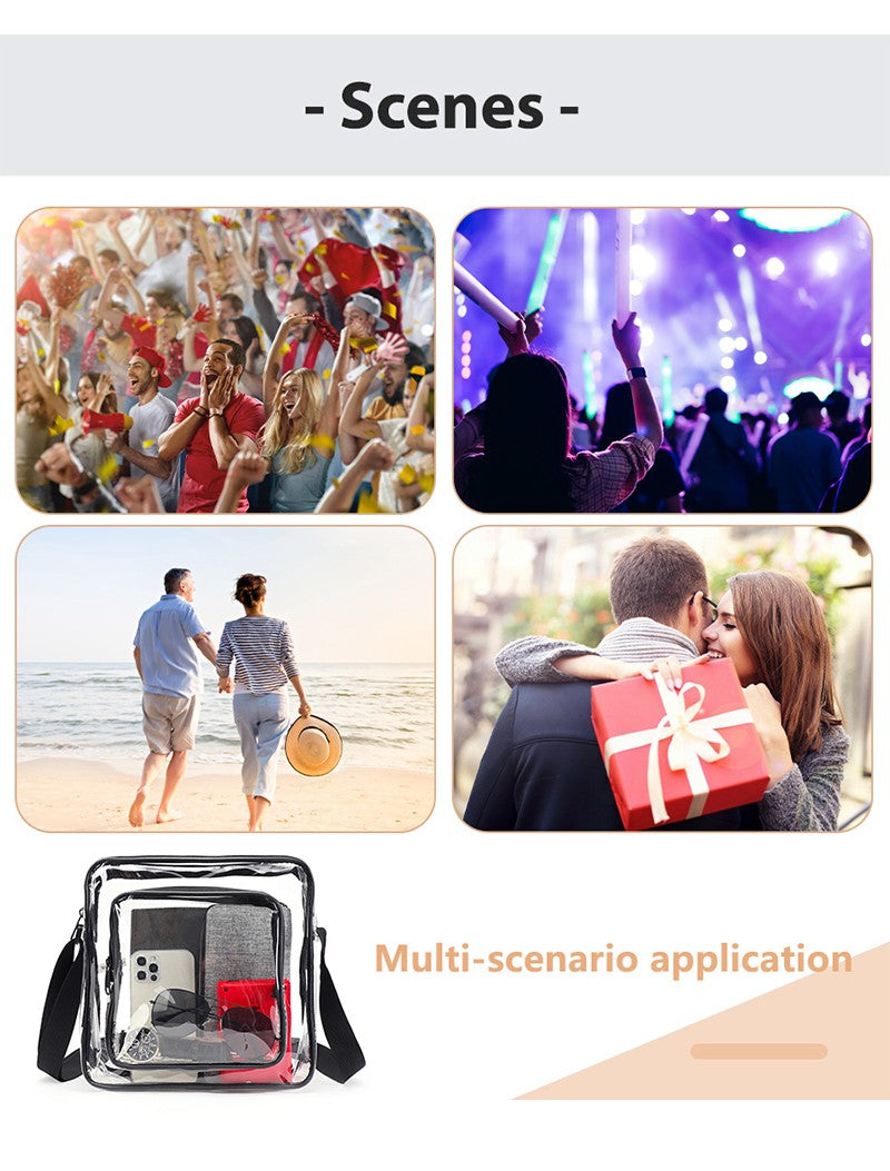 TINYAT Clear Men's Crossbody Bag PVC Double Pocket Travel Bag Adjustable Shoulder Straps Single Shoulder Bag for Daily Commuting