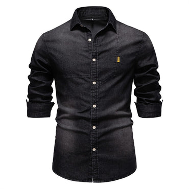 2025 Fashion Denim Shirt for Men Cotton Casual Long Sleeve Cowboy Shirts High Quality Patchwork Clothing Elastic Men's Shirt