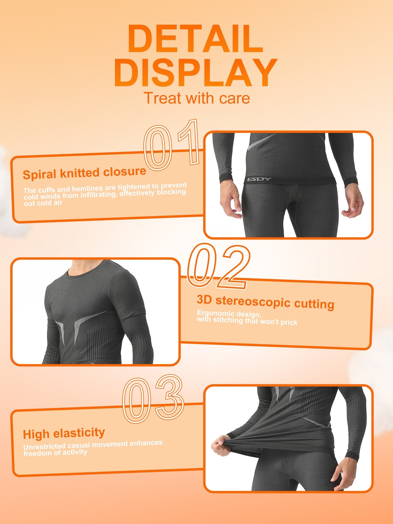 Esdy 1 Set Men's Winter Thermal Suit Outdoor Sports Thermal Underwear Tights Suit Winter Outdoor Hiking Coldproof Thermal Suit