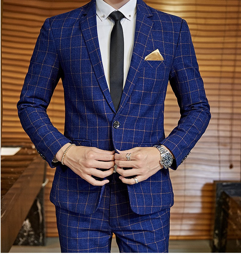 Men's Casual One-Button Plaid Suit Two-Piece Set Business No-Ironing Best Man M-5XL 2025 Fashion Comfortable Fit