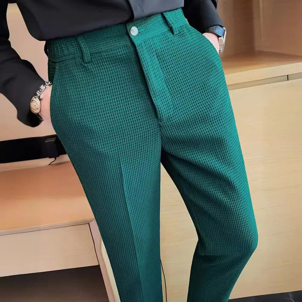 Men's Trendy High-end Feelslimming Plaid Suit Pants Casual Business Straight-leg Pants For Summer Lightweight Breathable