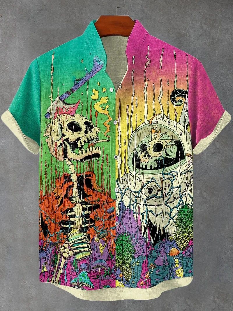 Fashion Men's Art Graphics Shirt Short Sleeved Button Down Lapel Shirts For Summer Oversized Tops Vacation Casual Hawaiian Shirt
