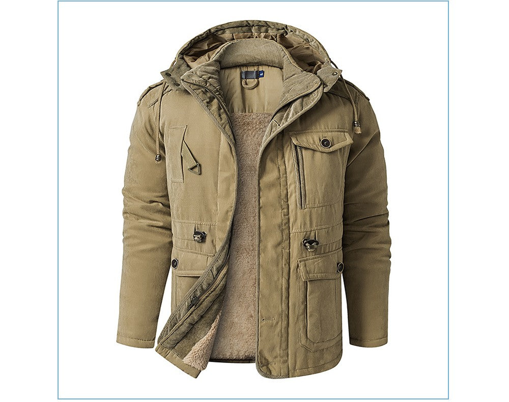 Winter Mens Fleece Warm Jackets Fashion Men Thicken Thermal Tactical Hooded Coats Men Outdoor Multi-pocket Windbreaker Jacket