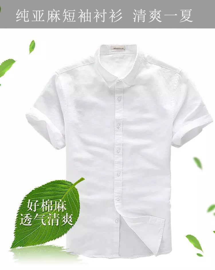 HOO2025 linen shirt young male leisure cotton shirts with short sleeves business cultivate one's morality thin comfortable shirt