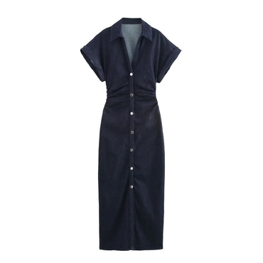 ETJ 2025  Spring New 1975 series denim MIDI dress with lapel side zipper fashion