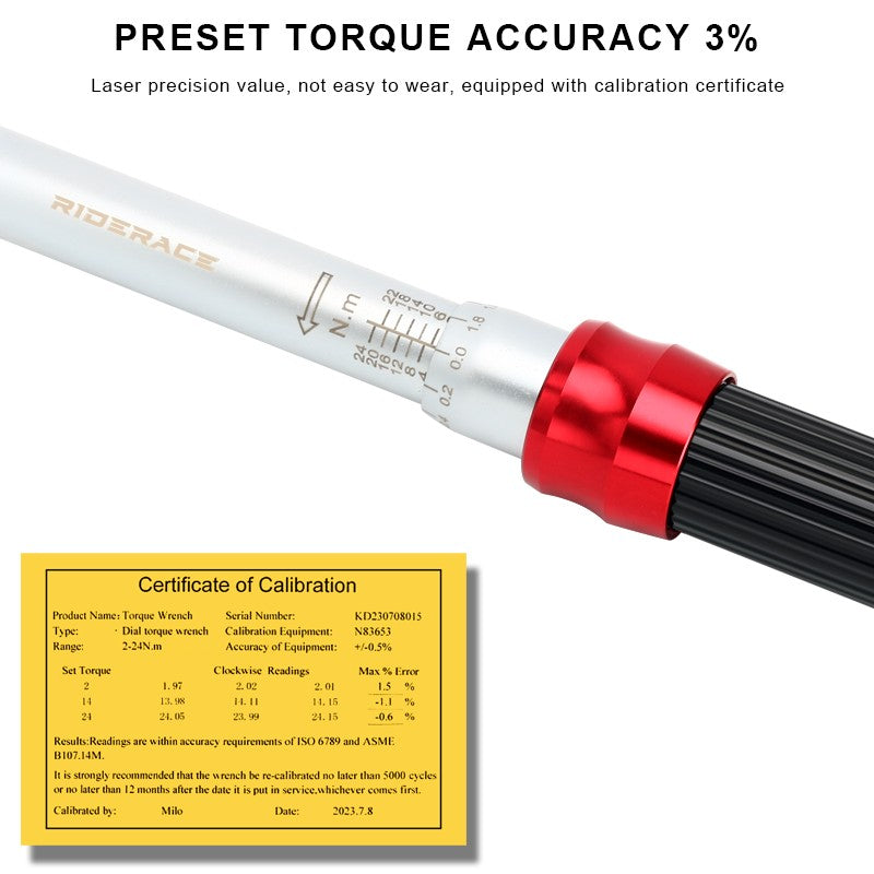 RIDERACE Chave de Torque para Bicicleta Conjunto 15 Peças 1/4" 2-24Nm Chave Allen Dupla Direção para Bicicleta Kit de Reparo Profissional para Motocicleta com Soquetes