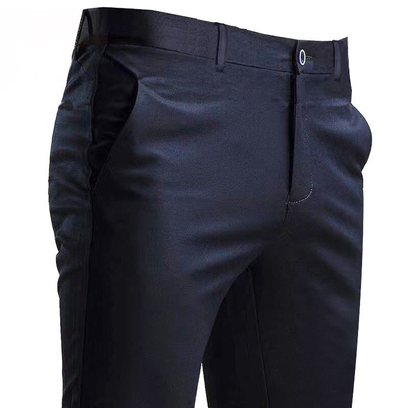 Men's Suit Pants Stretch Smart Casual Trousers Pocket Solid Color Straight Wearable Full Length Home Work Black Dress Pants