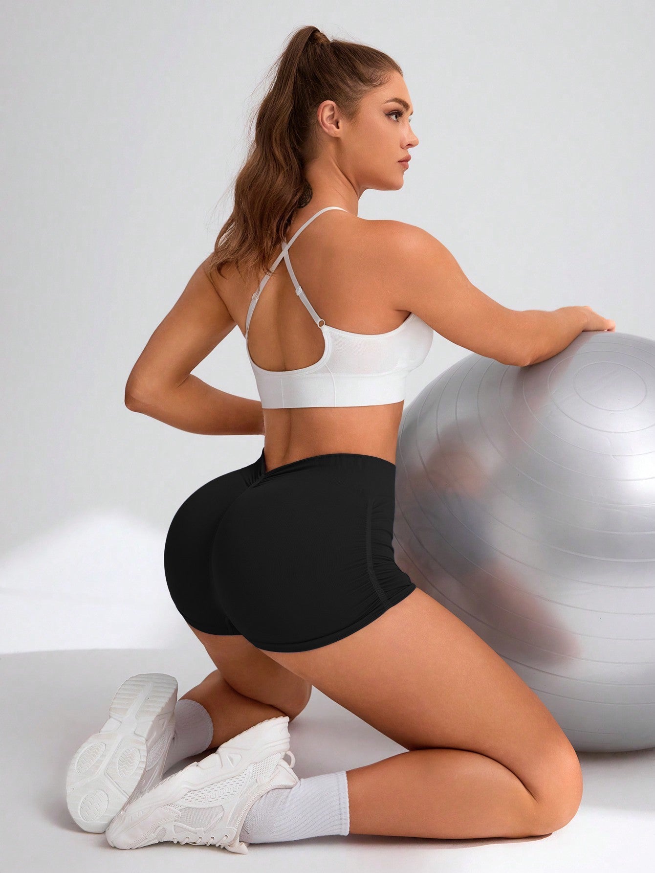 2Pcs Women High Waist Workout Fitness Yoga Shorts Gym Push Up Yoga Leggings Scrunch Butt Seamless Sports Shorts