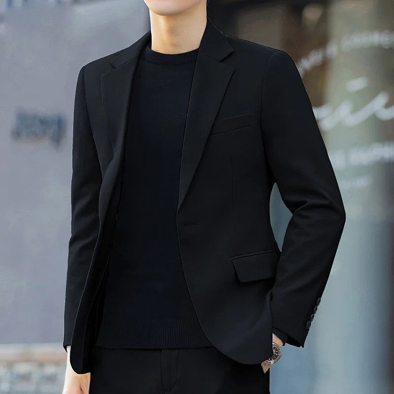 S-6XL Men's Business Casual Suit Korean Style Trendy Slim Fit 2 Piece Set Solid Color ?Blazer+ Pants )Groom Wedding Dress Party