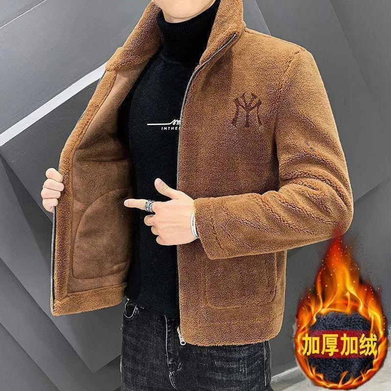 2025 Autumn/winter Korean Edition New Men's Lamb Wool Coat High Collar Thick Wool Men's Cotton Coat Trendy Coat Wholesale