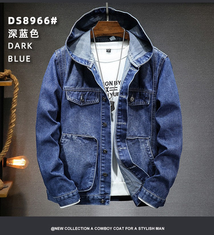 Men Denim Jackets Coats Button Coat Hooded Jacket Full Sleeve Casual Splice Regular Open Stitch Pockets Solid Spring 2025