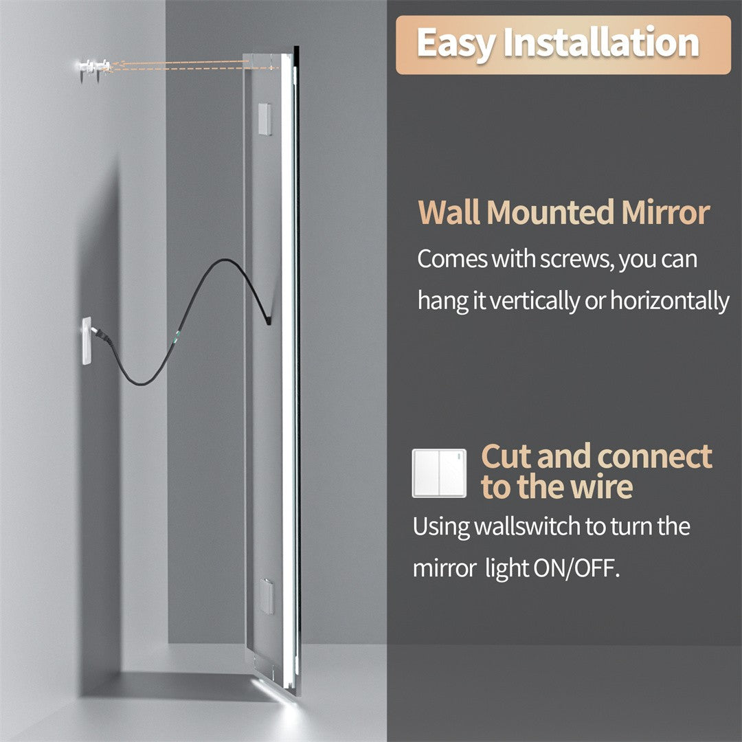 LUVODI Large Illuminated Bluetooth Bathroom Mirror Rectangle Anti-fog LED Bathroom Vanity Mirror with Bluetooth Speaker 3 Color