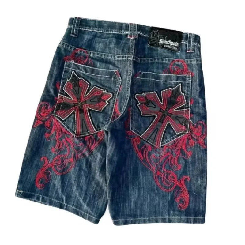 High Quality Street Y2K Retro Denim Shorts Shinjuku Hip Hop Pocket Loose Denim Shorts For Men and Women In Summer Gothic Shorts