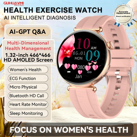 NEW Women Smartwatch 1.32inch AMOLED Screen ECG Sport Watch Blood Pressure Micro physical examination AI dial Health Smart Watch
