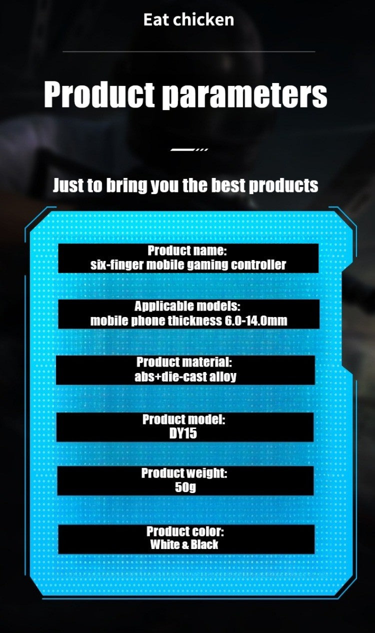 DY15 Mobile PUBG Game Trigger Aim Shooting ABS Alloy Key Button Six Finger Stretchable Sensitive Game Controller for IOS Android