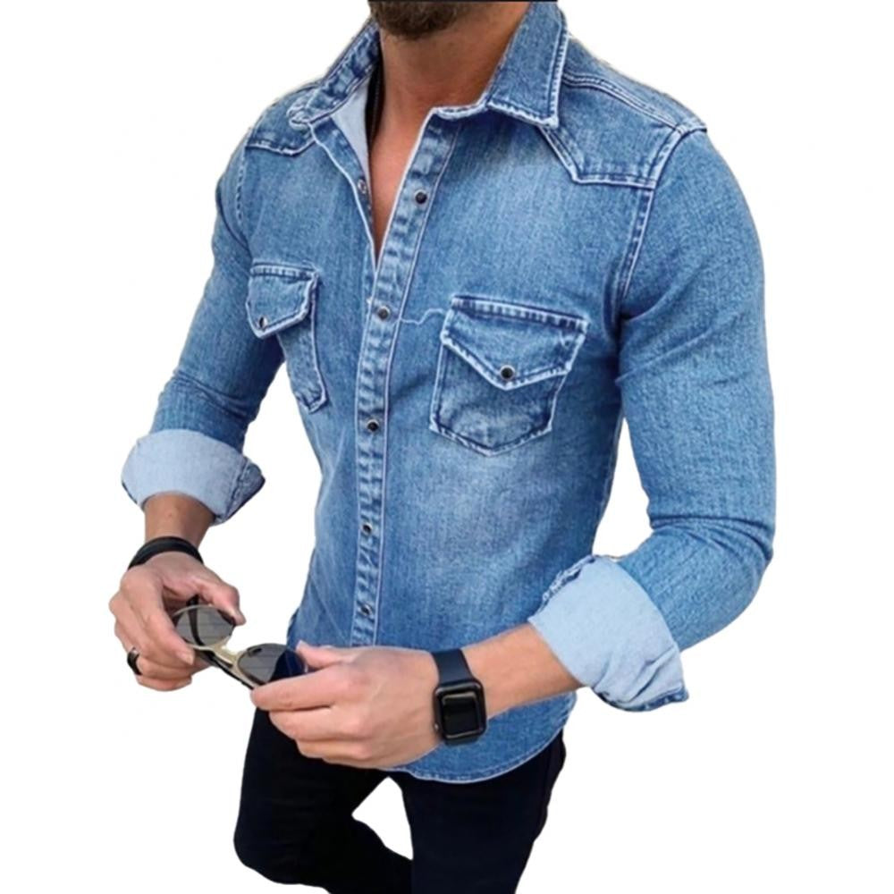 Spring Autumn Denim Shirts Men Top Long Sleeve Jeans Shirts for Men Single-breasted Casual Shirts chemise homme ??????? ???????