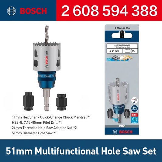 BOSCH 51mm Cobalt Hole Saw Kit, Multi-Purpose Hole Cutter for Metal, Wood, Plastic, Fit Drill/Driver/Impact Drill