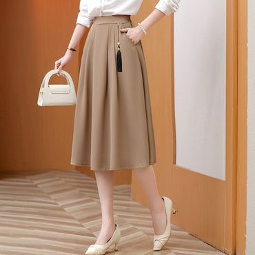 2024 New Solid Color Fringe Skirt Summer Classic Clothing Women's Loose Plus Size Skirt New Street Elegance Calf Belly Skirt