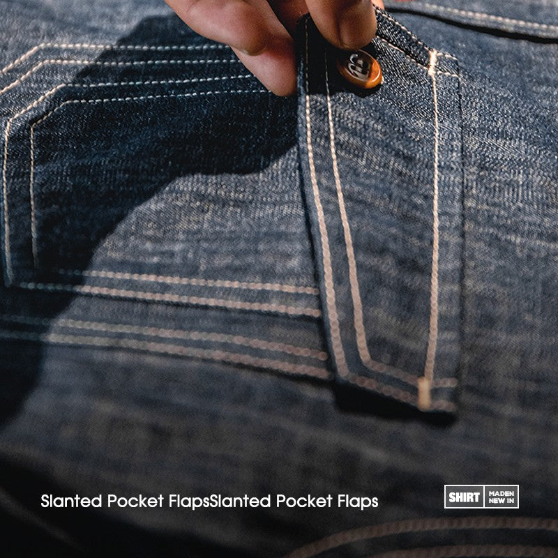 Maden Retro Thin Long-sleeved Denim Shirts Single-breasted Lapel Collar Stitch Design Cotton Men's Spring and Autumn Blouses