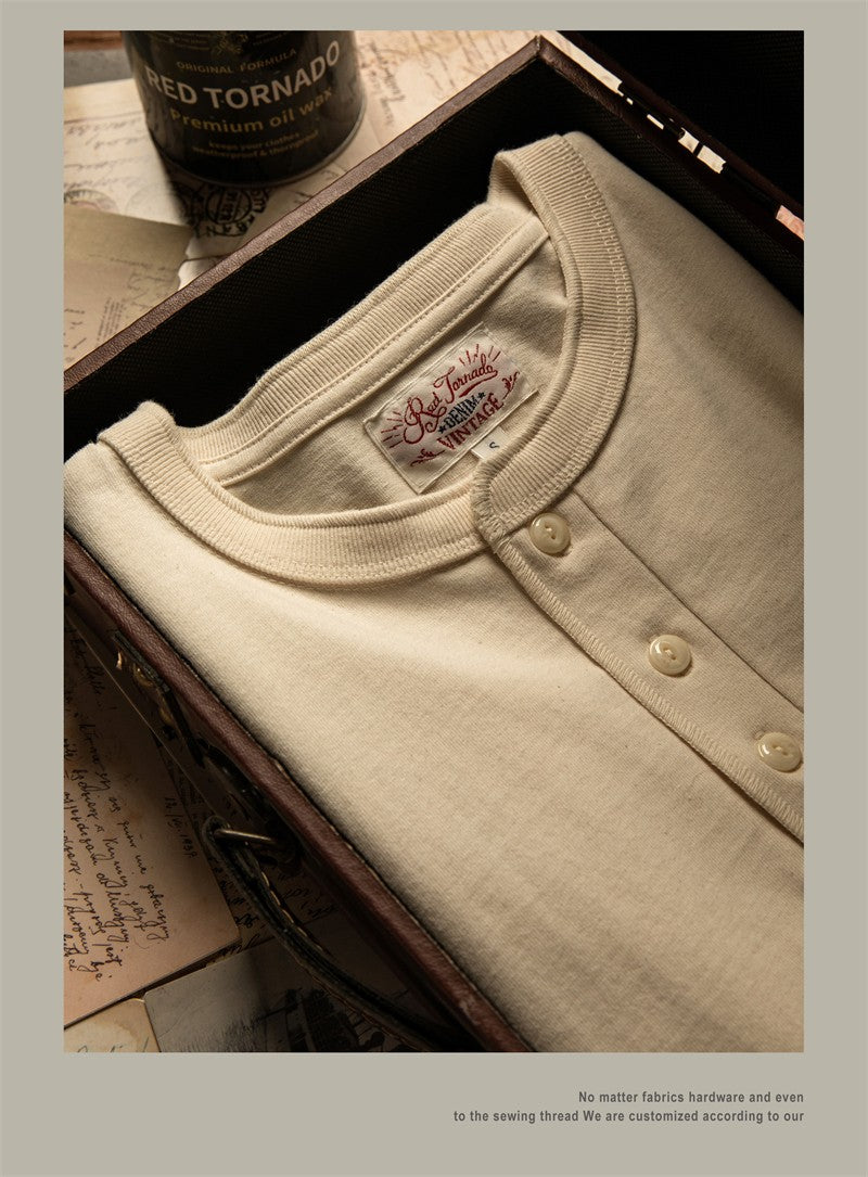 Red Tornado Short Sleeve Henley T-Shirt Heavyweight Cotton Men Every Day Tee Amekaji