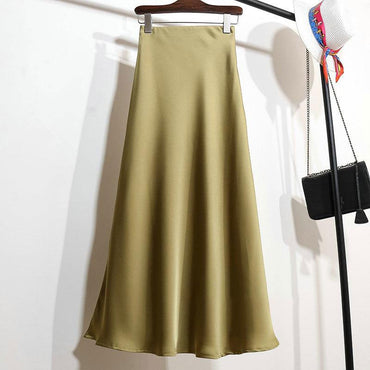 Women Satin Fishtail Skirts Fashion Streetwear Female Elastic High Waist Skirts Solid Color Summer Ladies Slim Silk A-line Skirt