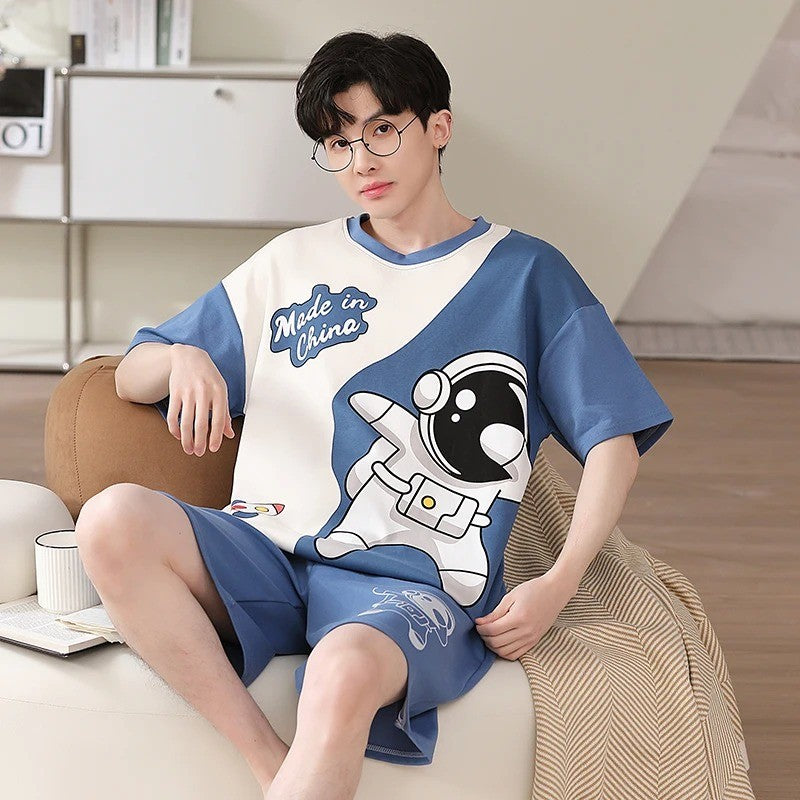Cotton Summer Thin Men's Pajamas Set Plus Size Short Sleep Tops Pant Sleepwear Suit Male Home Suit Homewear Casual Pyjamas