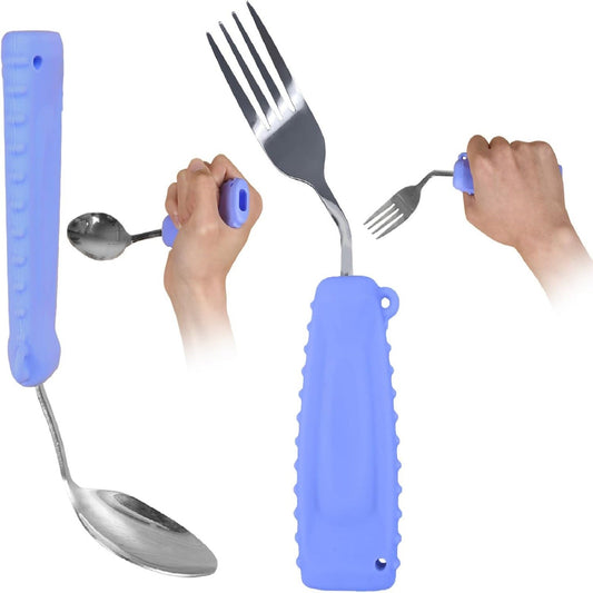 Conjunto de Colher e Garfo Angulados Ehucon Design Inclinado Confortável para Parkinson e Idosos Cabo Antiderrapante Fácil de Segurar