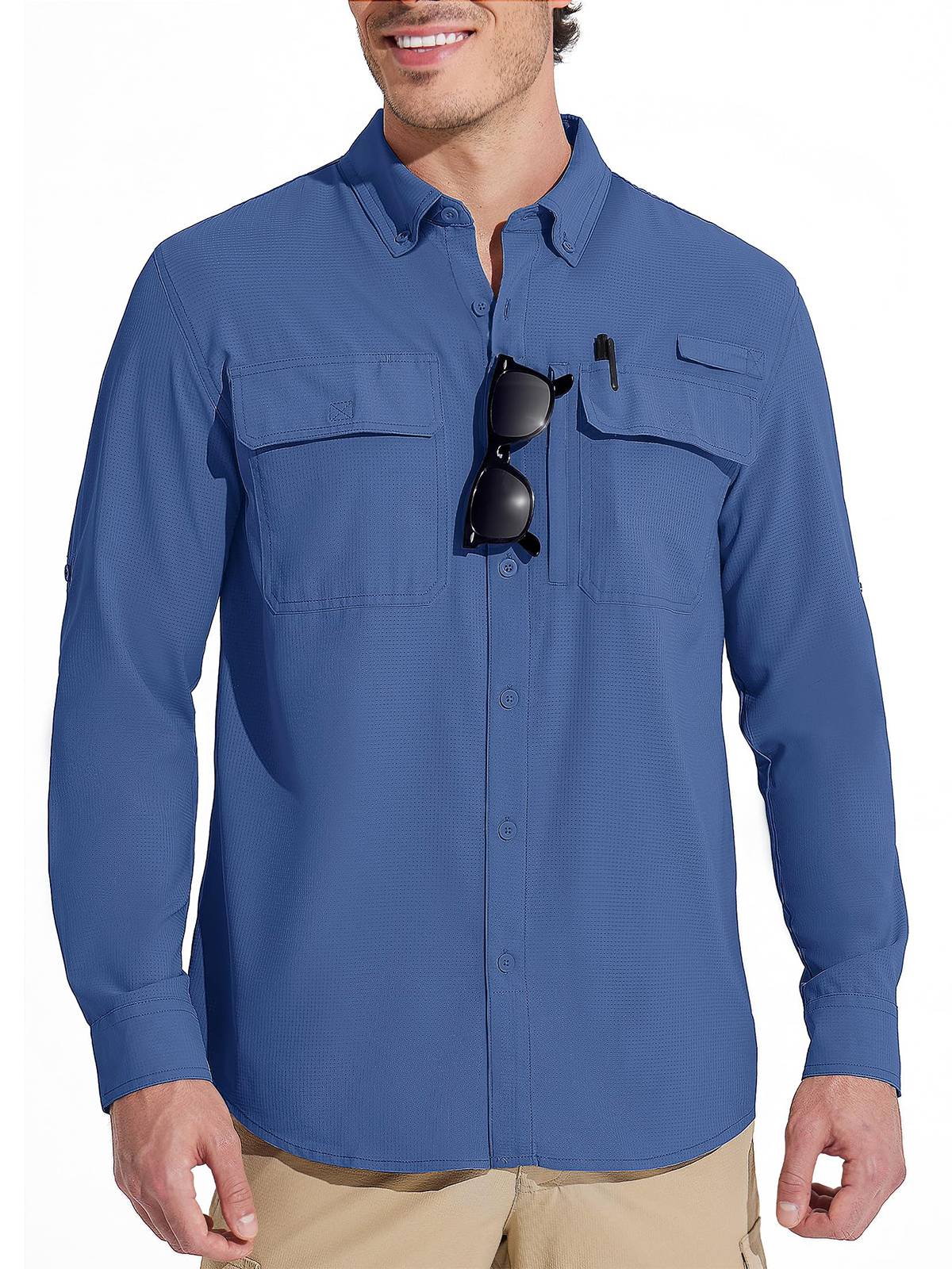 MAGCOMSEN Sun Protection Shirt Quick Dry Long Sleeve Mesh Breathable Shirt Multi Pockets Fishing Shirts Hiking Work Cargo Shirts