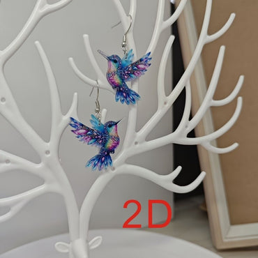 1 set of elegant and stylish acrylic colorful honey-sucking bird necklace earrings set with multi-color wing design, suitable fo