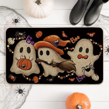 VIKAMA Halloween Welcome Mat Ghost Black Cat Indoor Outdoor Halloween Decorations Porch Entrance Hallway Kitchen Rug