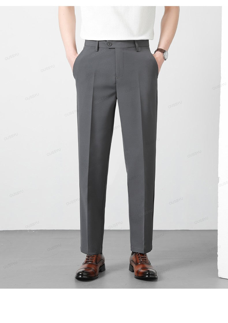 Spring Summer Suit Pants Men Business Smooth Slim Business Office Social Elastic Waist Ankle Length Formal Korean Trousers Male