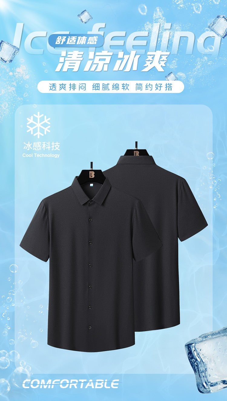 Ice Silk Shirts Man Short Sleeve Top Male Quick Dry Cool Classic Big Size 5XL 6XL 7XL 8XL Large Plus Loose Summer Social Blouse