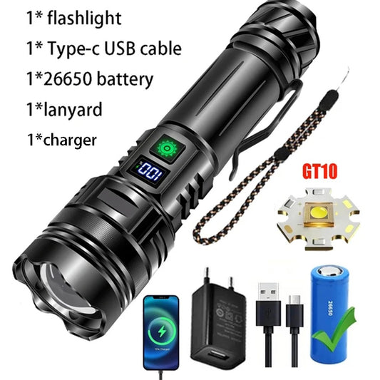 2025 Powerful LED Flashlight Super Bright Rechargeable Lamp Portable Ultra Power Torch Outdoor Emergency Camping Lantern