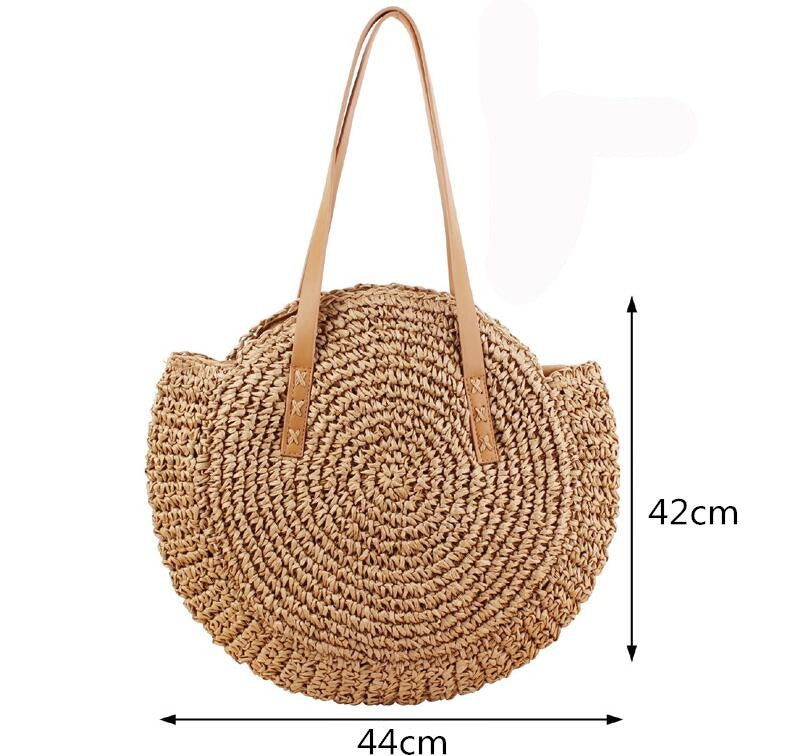 Summer Round Straw Bags for Women Rattan Shoulder Bag Travel Handmade Woven Beach Handbags Female Large Capacity Totes Bag