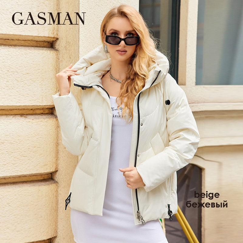 GASMAN 2023 Winter Down Jacket Women Short Classic zipper Design Pocket Stand Collar Hooded Slim Coat Women Parkas  83319