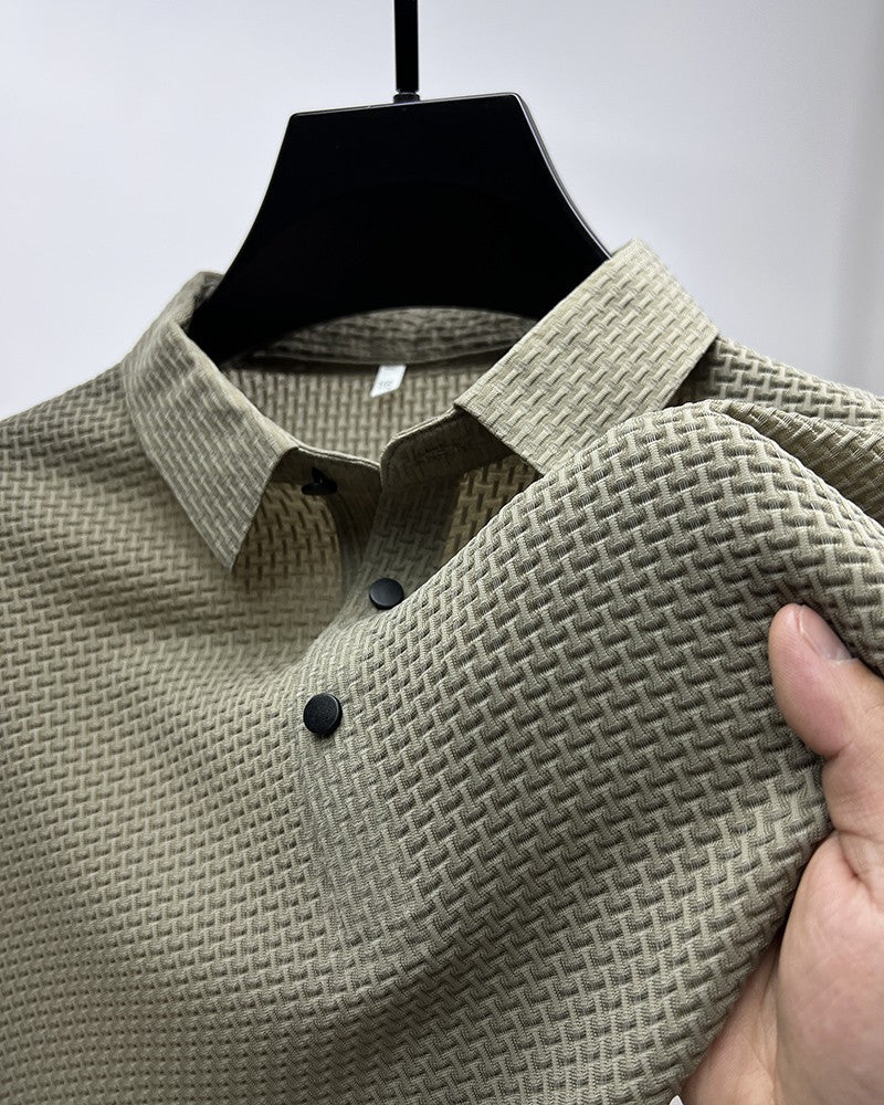 ?High-quality?Asian Sizes Summer New Men's Lop-up Hollow Short-sleeved Polo Shirt Ice Silk Business Casual Sweat-absorbing Top