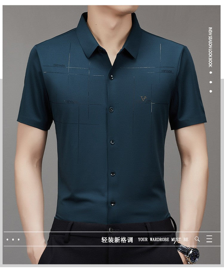 Men's Ice Silk Business Shirt Short Sleeve Anti-wrinkle Iron-free Seamless Shirt Highly Elastic Comfortable Wear Gift for Man