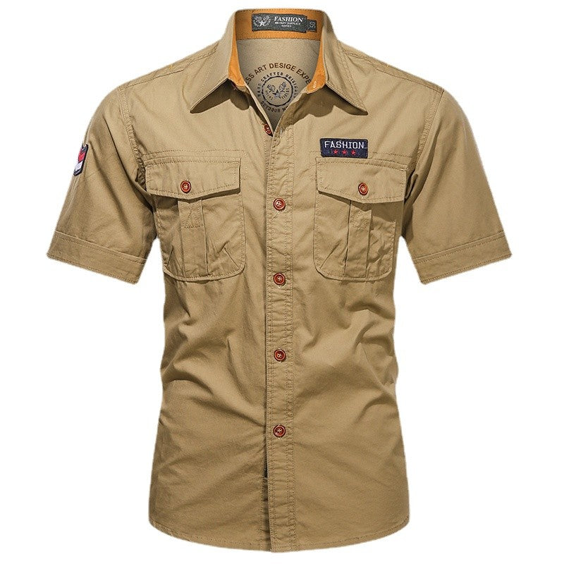 Men Summer Short Sleeved Shirts Multi Pockets Military Tooling Shirts New Male Cotton Outdoor Casual Shirts Size 5XL