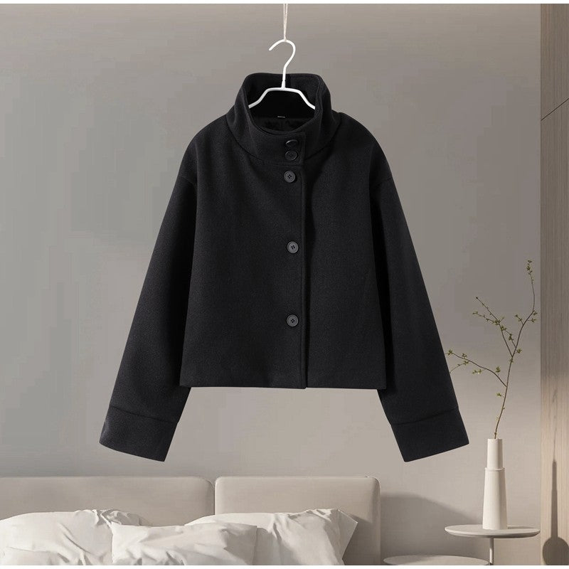 Fashion Stand Collar Solid Short Coat Women Casual Solid Single Breasted Loose Fit Coat 2025 Winter Chic Windproof Jackets
